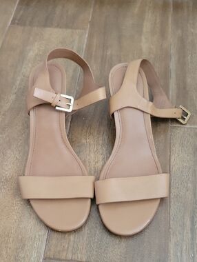Aldo Nude Tan Leather Ankle-Strap Sandals
